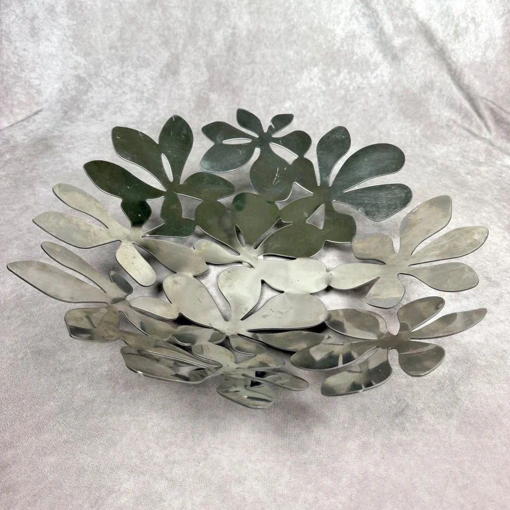 Ikea Stockholm Monika Mulder Bowl Centerpiece Stainless Steel Floral Leaf 17